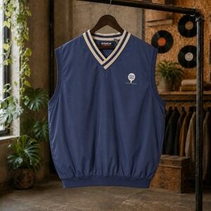 UltraClub Navy V-Neck Golf Windbreaker Vest Mens Large Tippy Open Embroidery